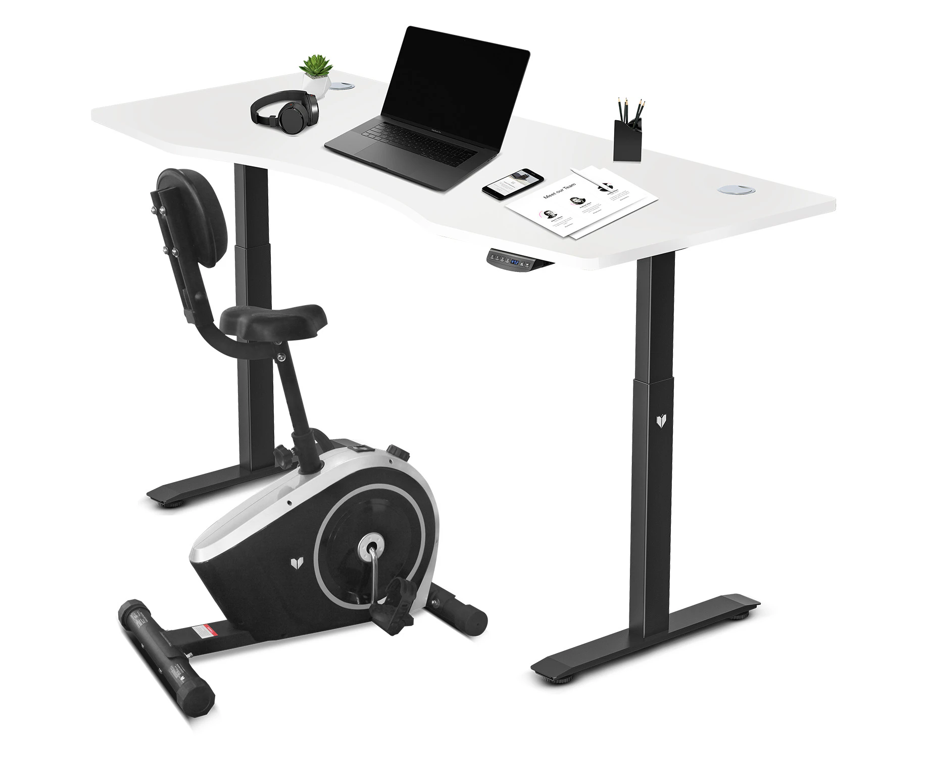 Lifespan Fitness Cyclestation 3 Exercise Bike with ErgoDesk Automatic Standing Desk 180cm in White/Black