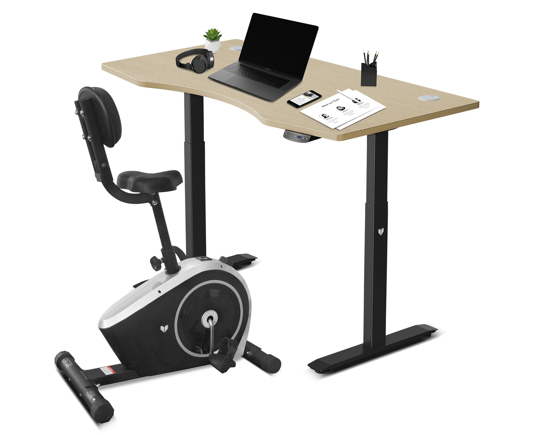 Lifespan Fitness Cyclestation 3 Exercise Bike with ErgoDesk Automatic Standing Desk 150cm in Oak/Black