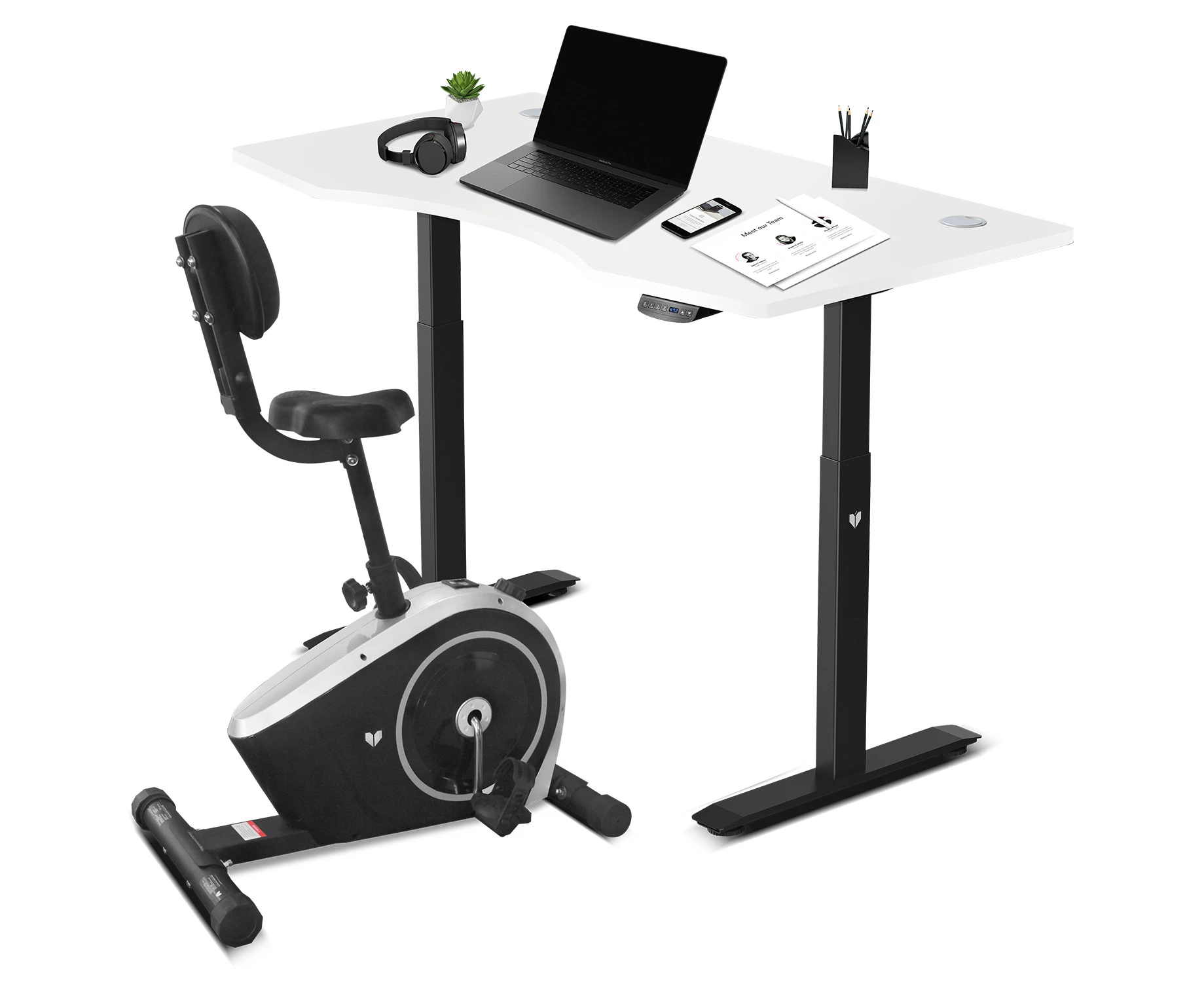 Lifespan Fitness Cyclestation 3 Exercise Bike with ErgoDesk Automatic Standing Desk 150cm in White/Black