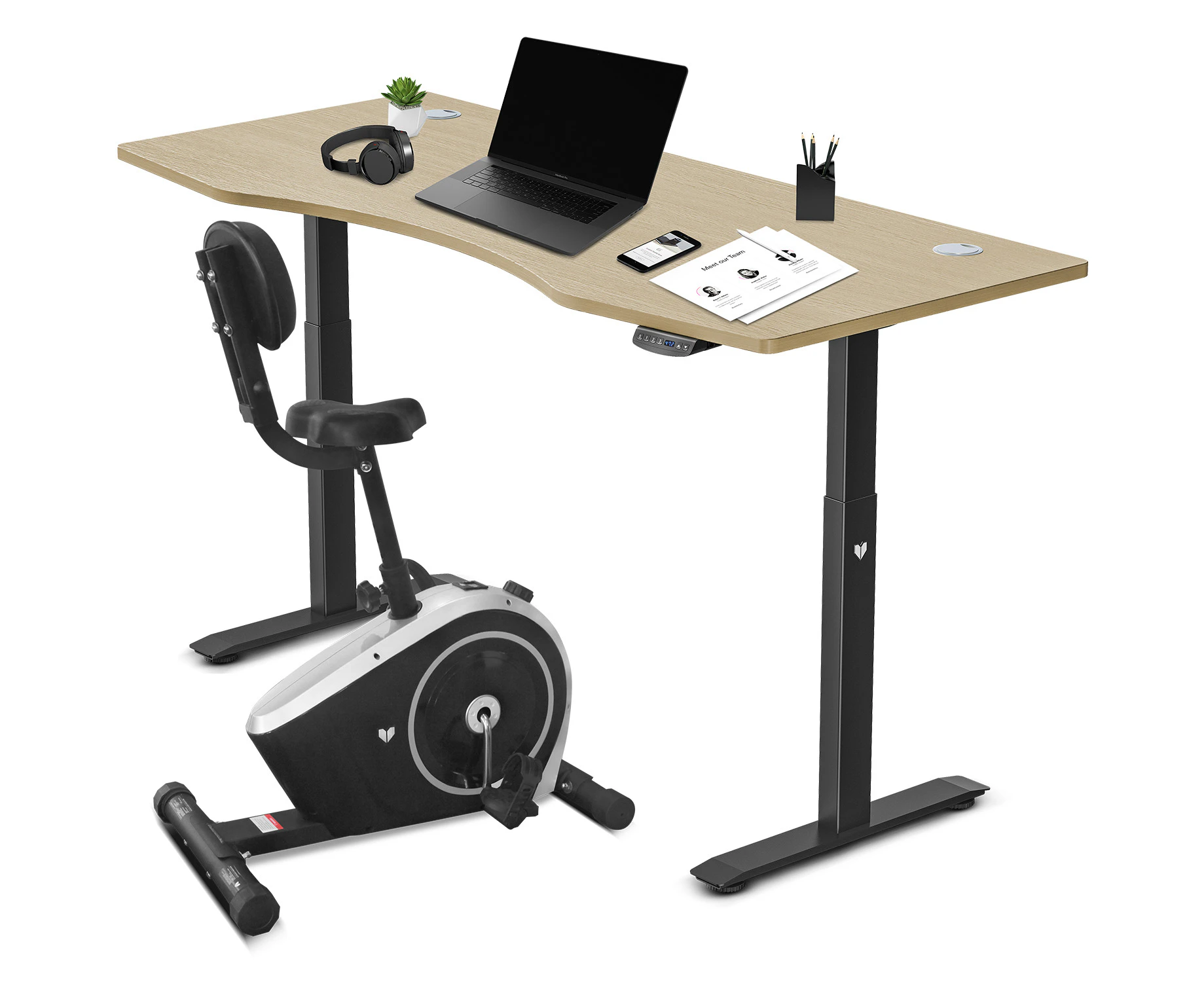 Lifespan Fitness Cyclestation 3 Exercise Bike with ErgoDesk Automatic Standing Desk 180cm in Oak/Black