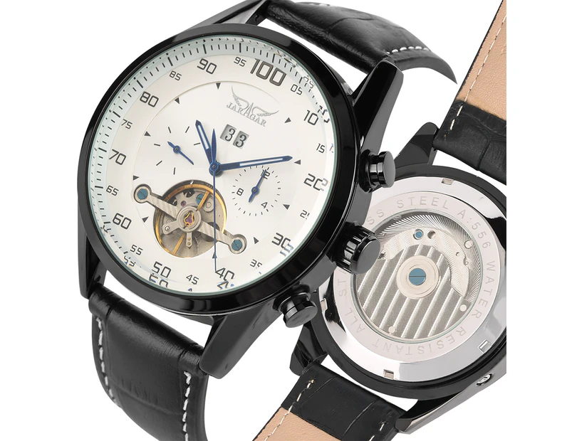 JARAGAR Watch Luxury Automatic Genuine Leather Wrist Watch Gift Watch for Men-White