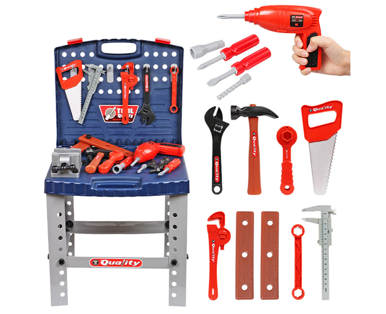 Tool Box Work Bench With Battery Operated Drill Set kids Pretend Play Toy 55pcs