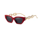 The new trend of small frame sunglasses, personalized chain temples, trendy sunshade sunglasses for women (red)