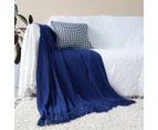 SOGA 2X Royal Blue Acrylic Knitted Throw Blanket Solid Fringed Warm Cozy Woven Cover Couch Bed Sofa Home Decor