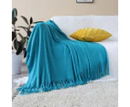 SOGA 2X Blue Acrylic Knitted Throw Blanket Solid Fringed Warm Cozy Woven Cover Couch Bed Sofa Home Decor
