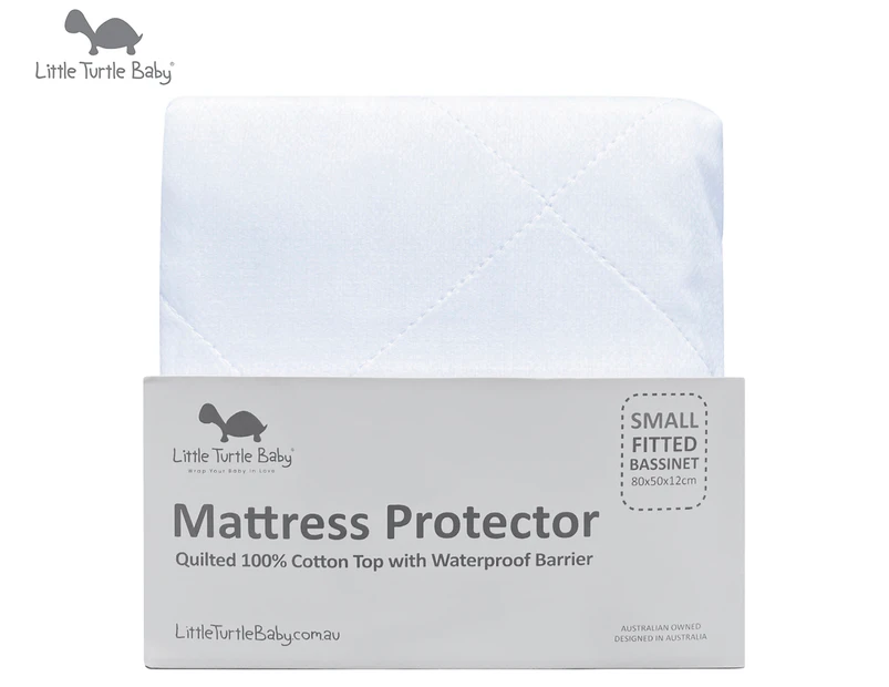 Little Turtle Baby Small Rectangle Bassinet Fitted Mattress Protector - White