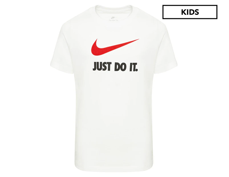 Nike Sportswear Boys' Just Do It Swoosh Tee / T-Shirt / Tshirt - White/University Red