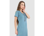 Sweet Dreams Long Printed Pure Cotton Nighty in Teal