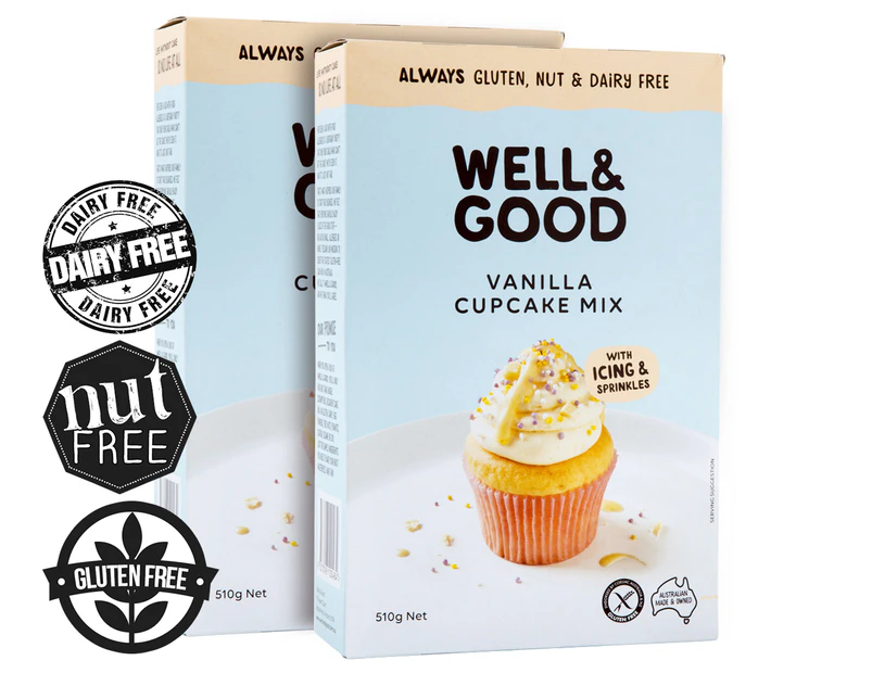 2 x Well & Good Gluten, Nut & Dairy Free Vanilla Cupcake Mix 510g