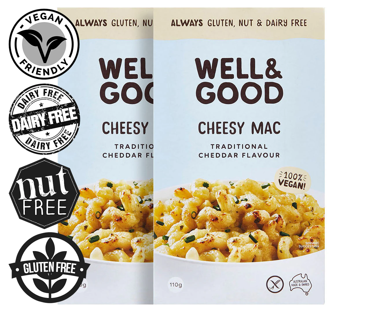 2 x Well & Good Vegan Cheesy Mac Traditional Cheddar 110g