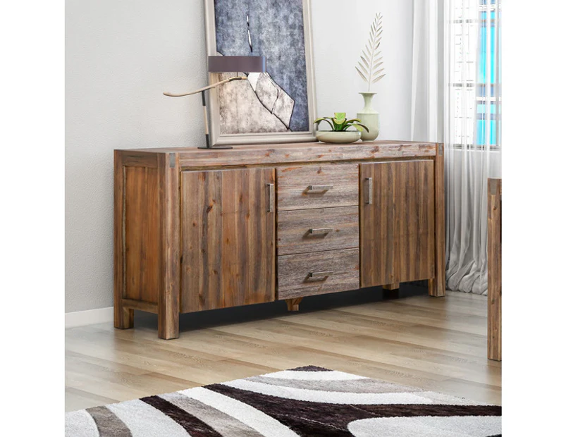 Buffet Sideboard in Chocolate Colour Constructed with Solid Acacia Wooden Frame Storage Cabinet with Drawers