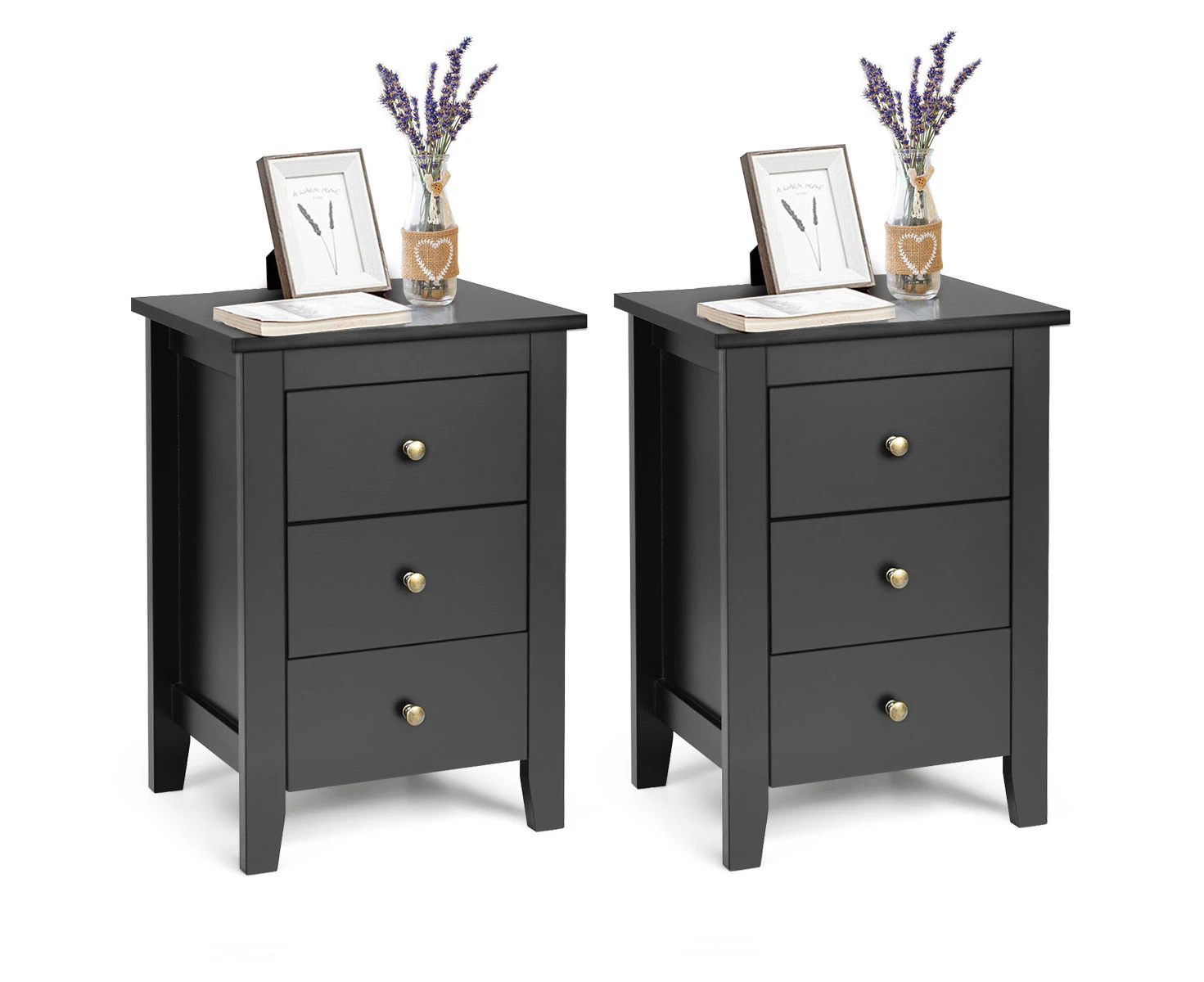 Giantex Set of 2 Bedside Table Nightstand Modern End Table w/3 Drawers for Living Room Bedroom, Black