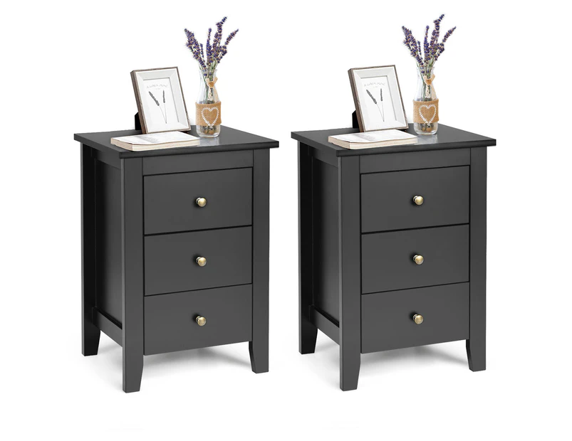 Giantex Set of 2 Bedside Table Nightstand Modern End Table w/3 Drawers for Living Room Bedroom, Black