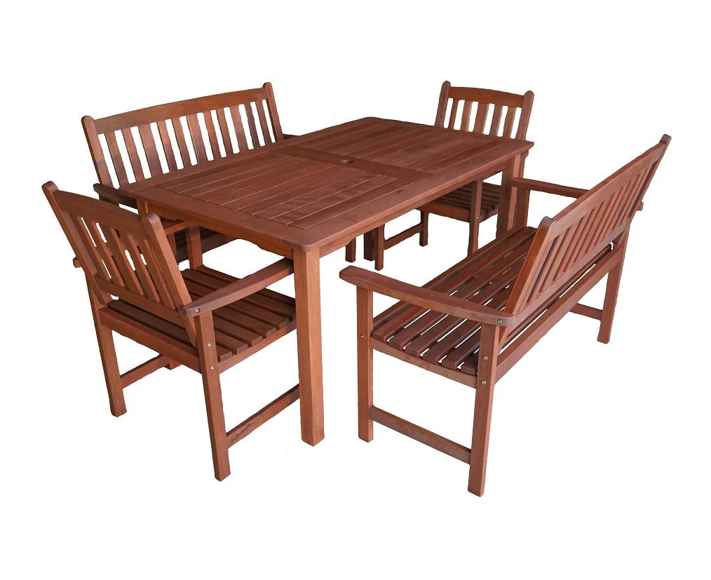 Malay Rectangular 1.5m Dining Table & Bench 5pc Setting