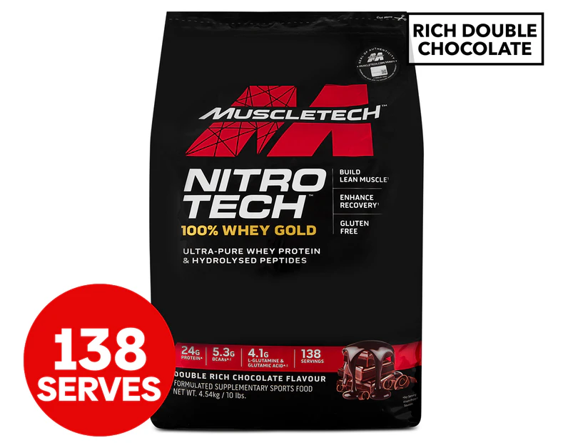 MuscleTech Nitro Tech 100% Whey Gold Protein Powder Double Rich Chocolate 4.54kg / 138 Serves