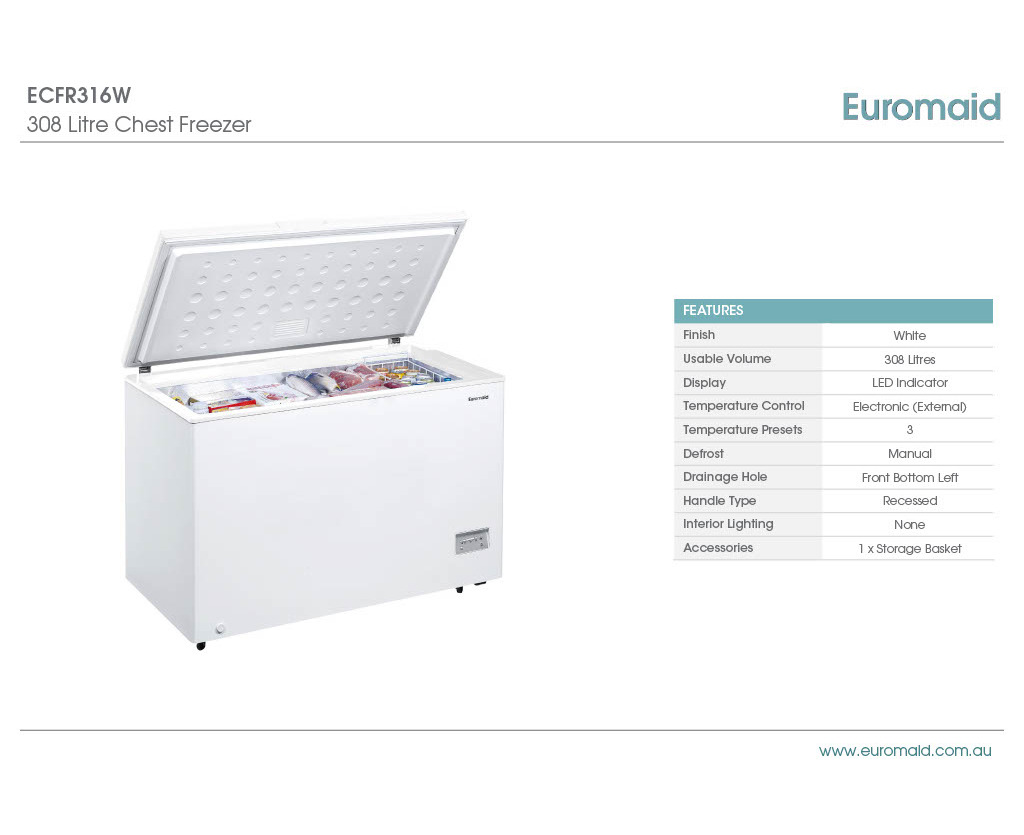 euromaid 308l chest freezer ecfr316w