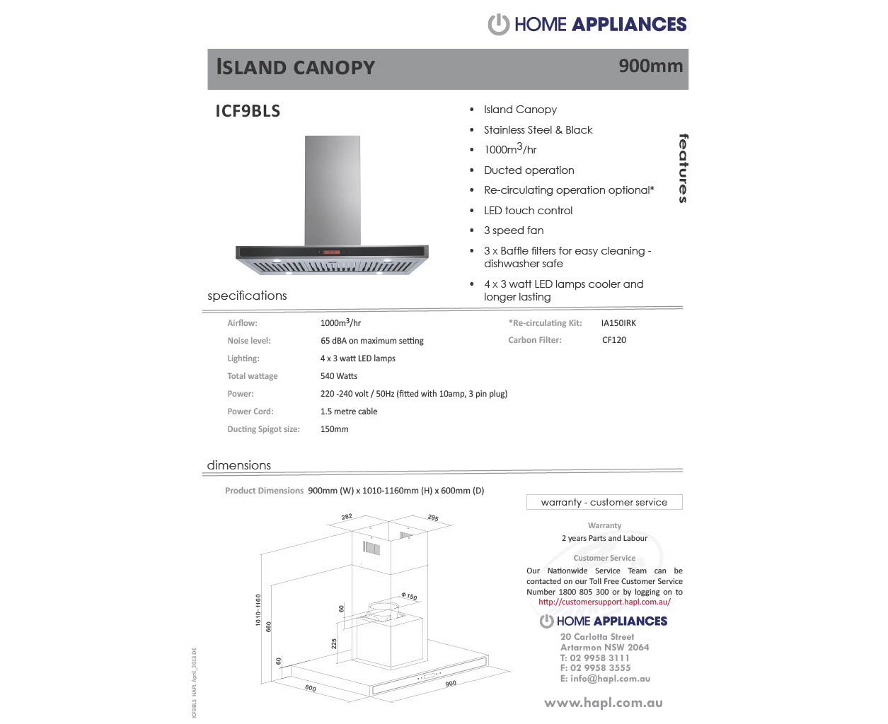 icf9bls rangehood