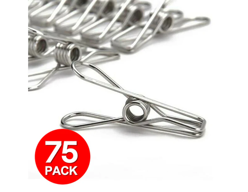 75PCS Clothes Pegs Stainless Steel Hanging Clip Pin Laundry Windproof Clamp