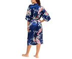 Soft silk Kimono Robe Dressing Gown - Dark Blue