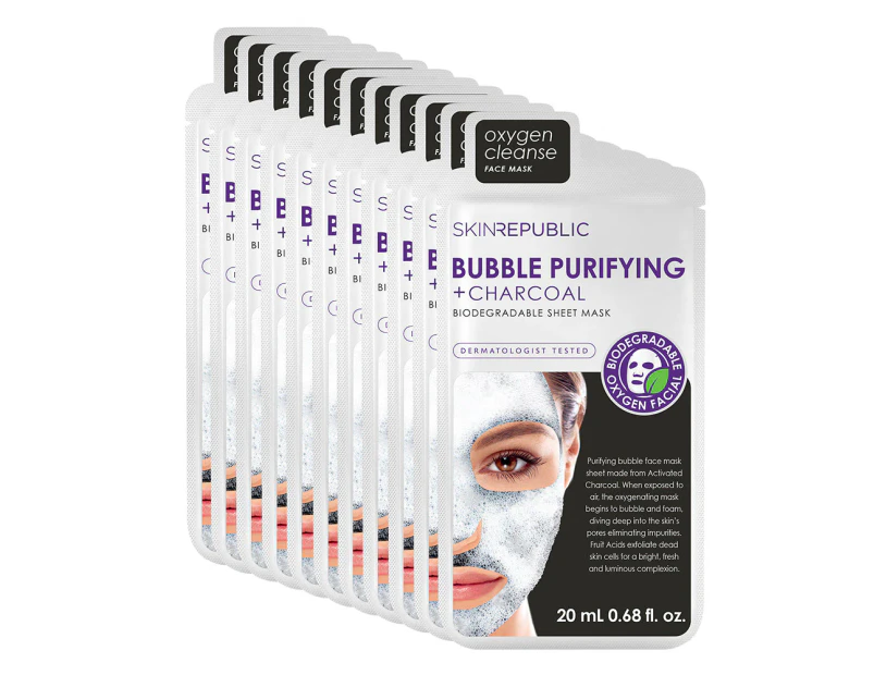 Skin Republic 10 Pack Bubble Purifying + Charcoal Face Mask Sheet