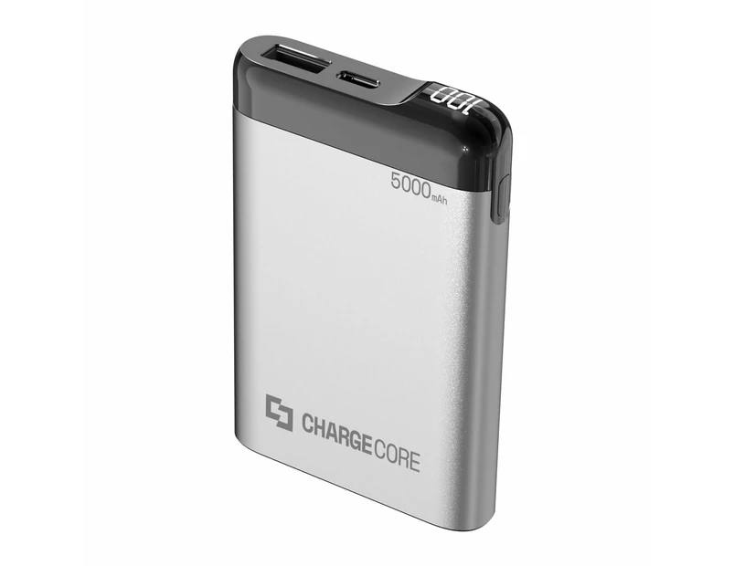 Laser Silver 5000mAh Power Bank: Dual-Port, LED Indicator, 3-in-1 Cable