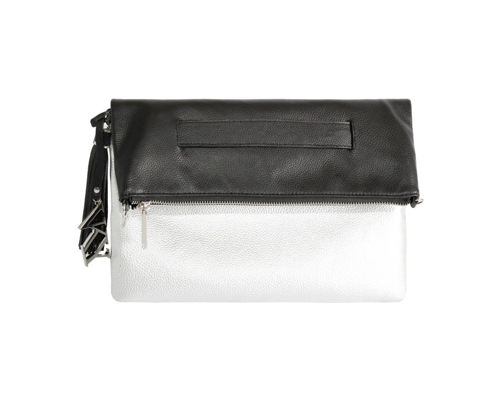 Womens Vky Original Lourve Clutch Classic Leather Bag Handbag- Black/Matt Silver