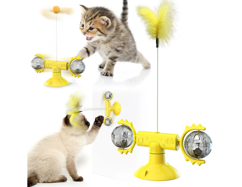 Cat Interactive Feather Toy Planet Windmill Yellow