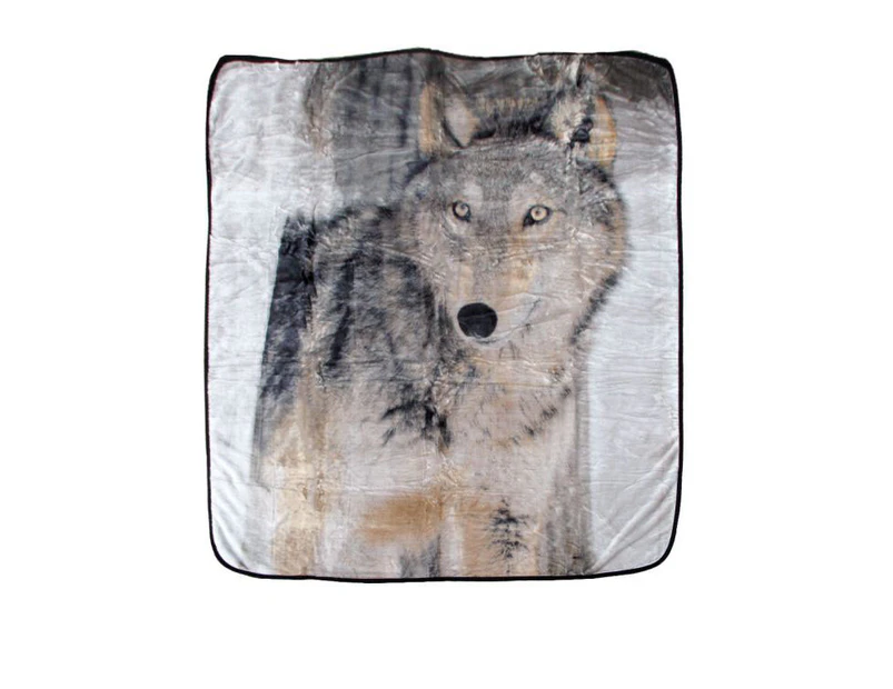 Soft 3D Animal Print Faux Mink Blanket Queen Wild Wolf