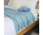 SOGA 2X Sky Blue Acrylic Knitted Throw Blanket Solid Fringed Warm Cozy Woven Cover Couch Bed Sofa Home Decor
