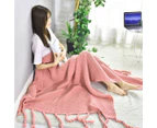 SOGA 2X Pink Tassel Fringe Knitting Blanket Warm Cozy Woven Cover Couch Bed Sofa Home Decor