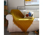 SOGA 2X Mustard Textured Knitted Throw Blanket Warm Cozy Woven Cover Couch Bed Sofa Home Decor with Tassels