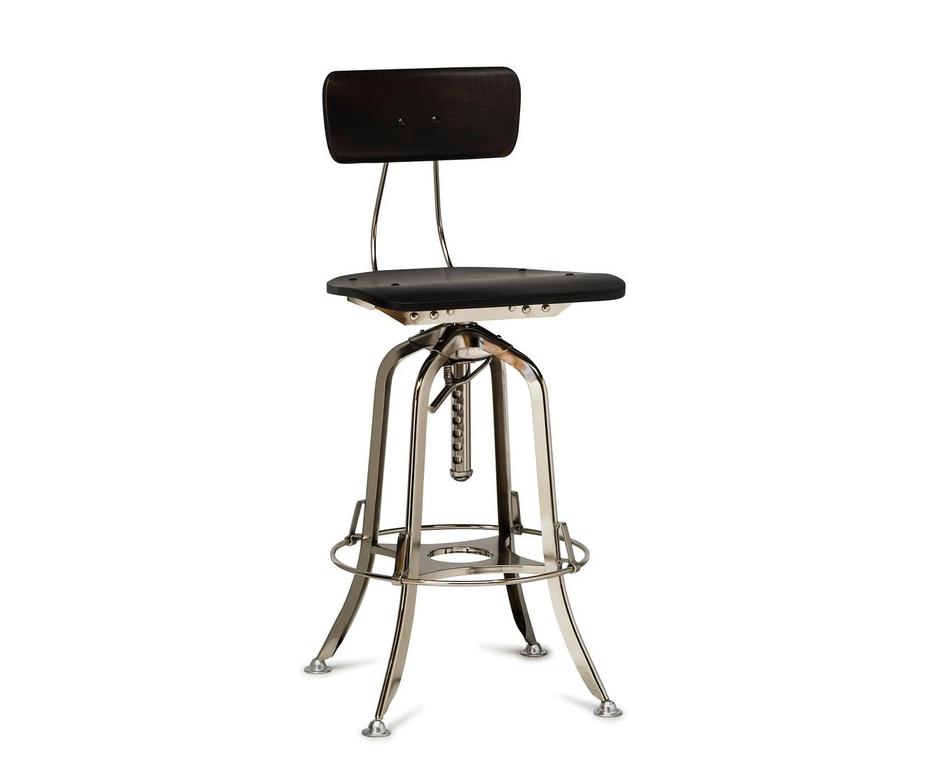 Rustic Industrial Swivel Indoor Nickel Bar Stool with Back  - Adjustable Height