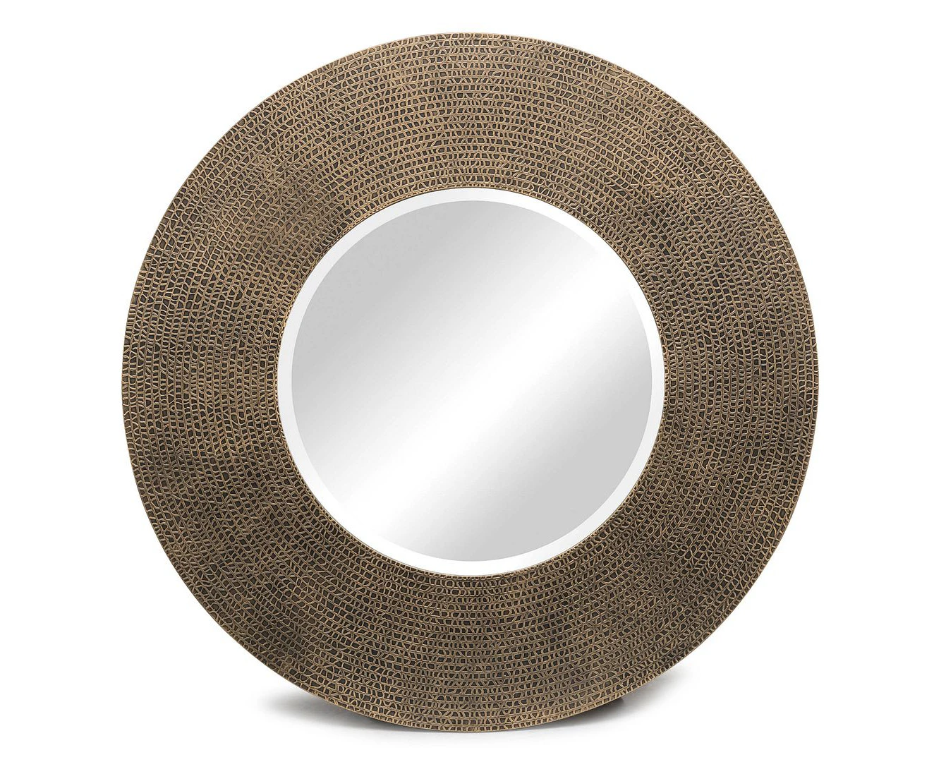 Round Wall Mirror Bevelled with Gold Crocodile Pattern Frame