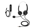 U901-3.5-H300D/H300 Wired Headphone Over-ear Clear Sound Ergonomic USB/3.5mm Dual Use Business Headset for Customer Service-Black Binaural