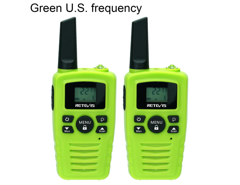 2Pcs Retevis RA35 Children Walkie Talkie Handheld Flashlight Function Green 0.5W Mini FRS Wireless Two Way Radio for Climbing-Green U.S. frequency