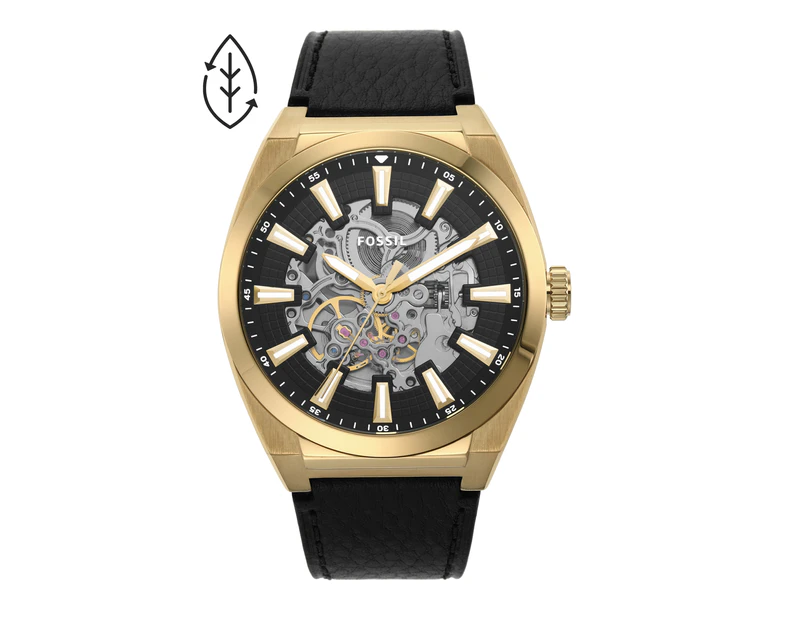 Fossil Men's 42mm Everett Automatic Eco Leather Watch - Black/Gold