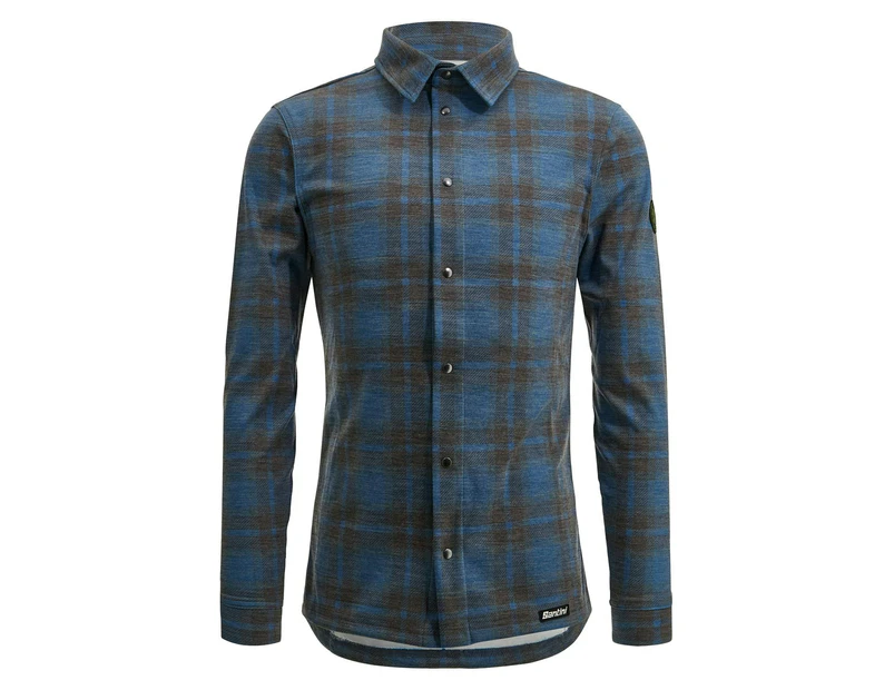 Santini Men's Dylan Gravel Wool Blend Shirt - Blue
