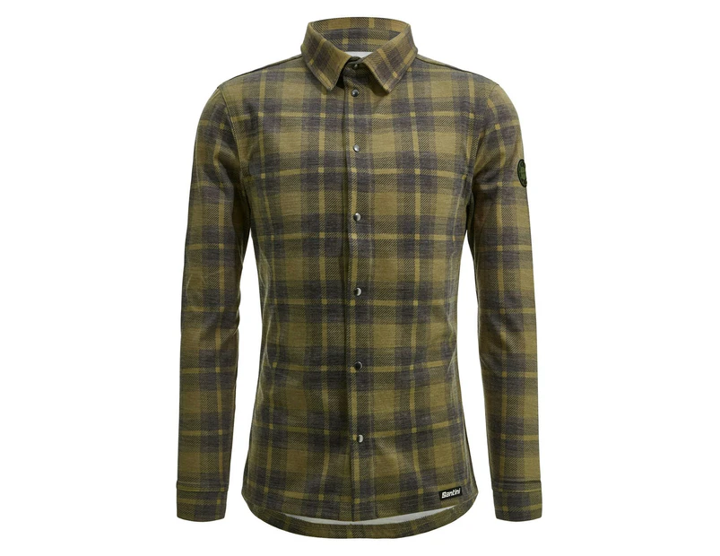 Santini Men's Dylan Gravel Wool Blend Shirt - Dark Green