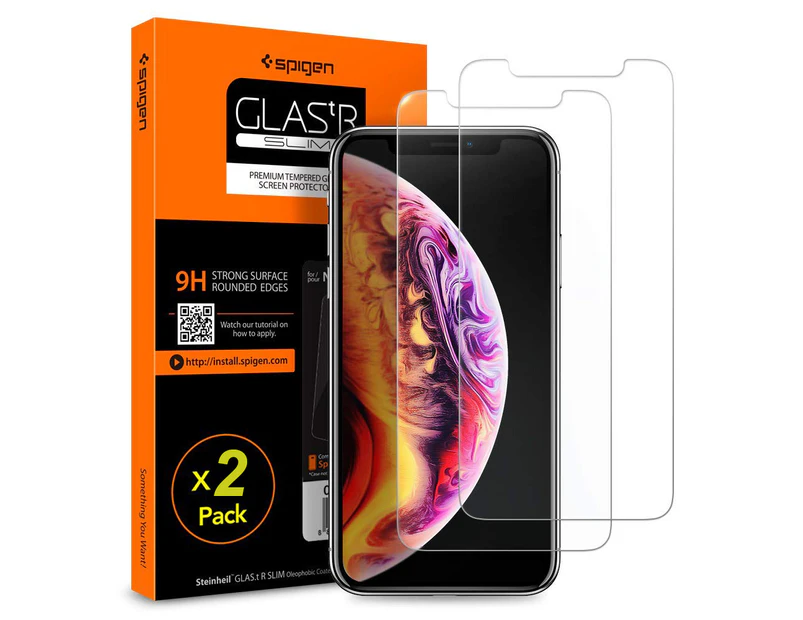 Spigen iPhone XS Max Screen Protector, Genuine SPIGEN GLAS.tR Slim Tempered Glass 2PCS [Colour:Clear]