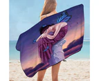 Art Painting Sunset Sleepy Butterfly Girl Beach Towel Set