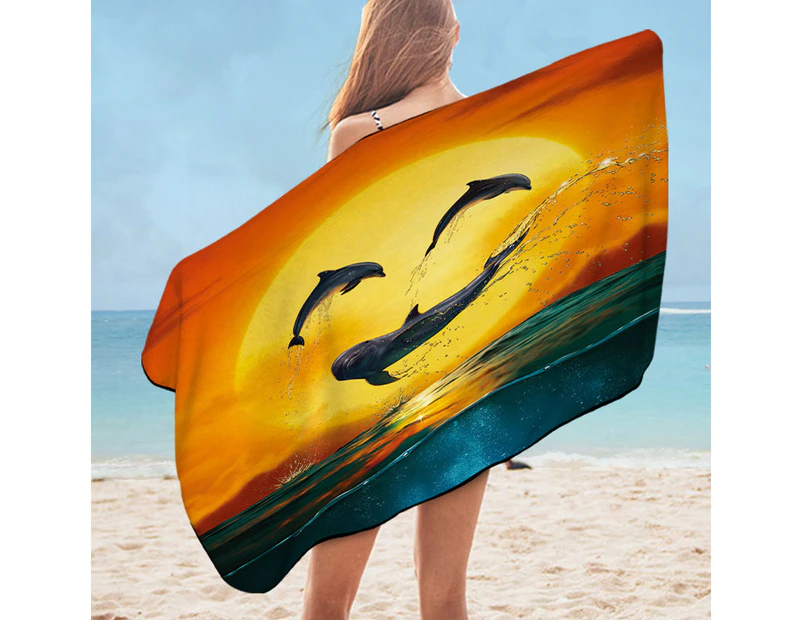 Animal Art Ocean Sun Dolphin Emoji Smiley Face Beach Towel Set