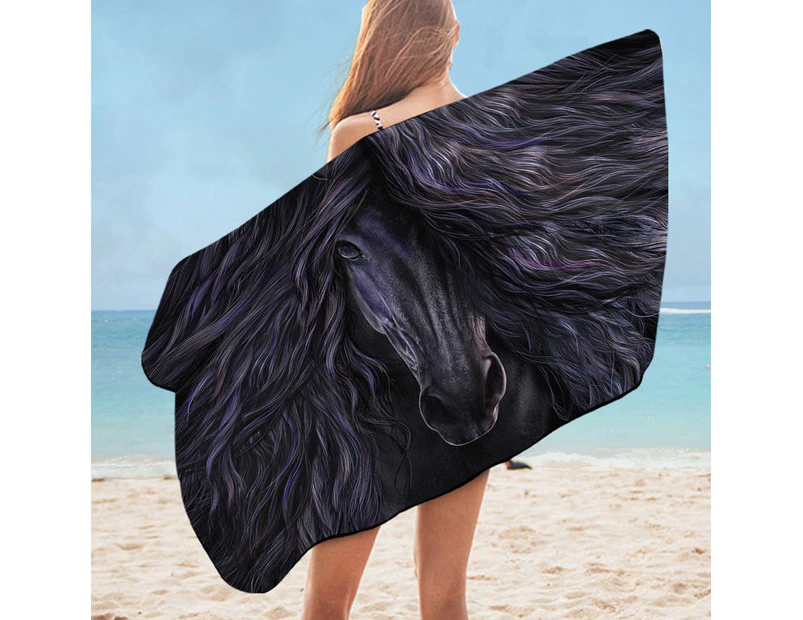 Black Magic Horse Fine Art Microfiber Beach Towel