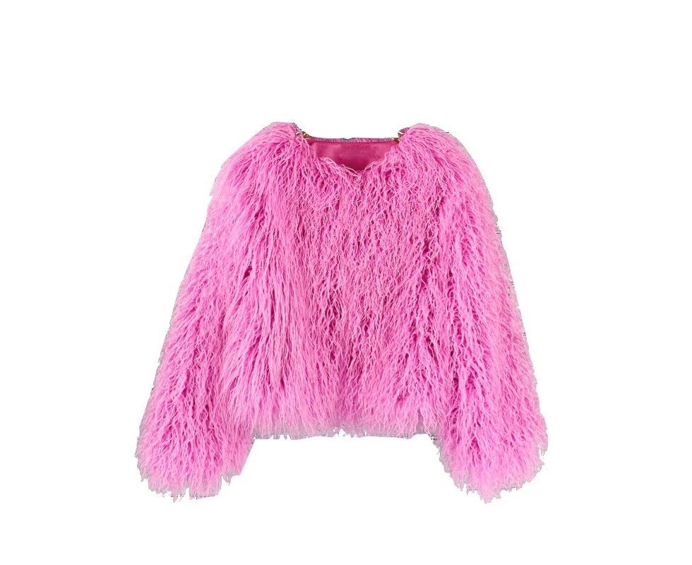 Lookbook Womens Shaggy Faux Fur Outwear Short Thermal Coat-BarbiePink