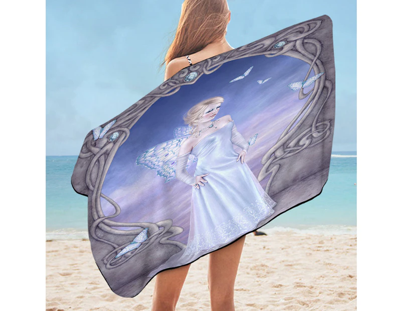 Butterflies and White Diamond Butterfly Girl Microfiber Beach Towel