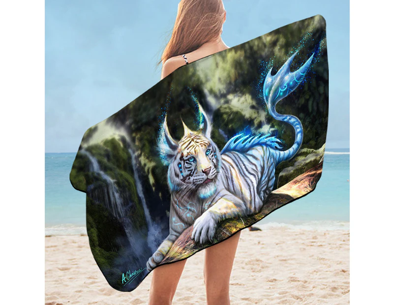Fantasy Art White Nero Tiger Beach Towel Set
