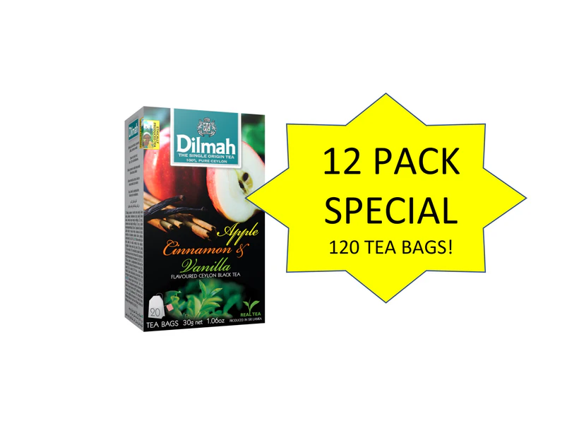 12 x 20pk - Dilmah Fun Tea Apple Cinnamon & Vanilla Tea (12 x 30 grams)
