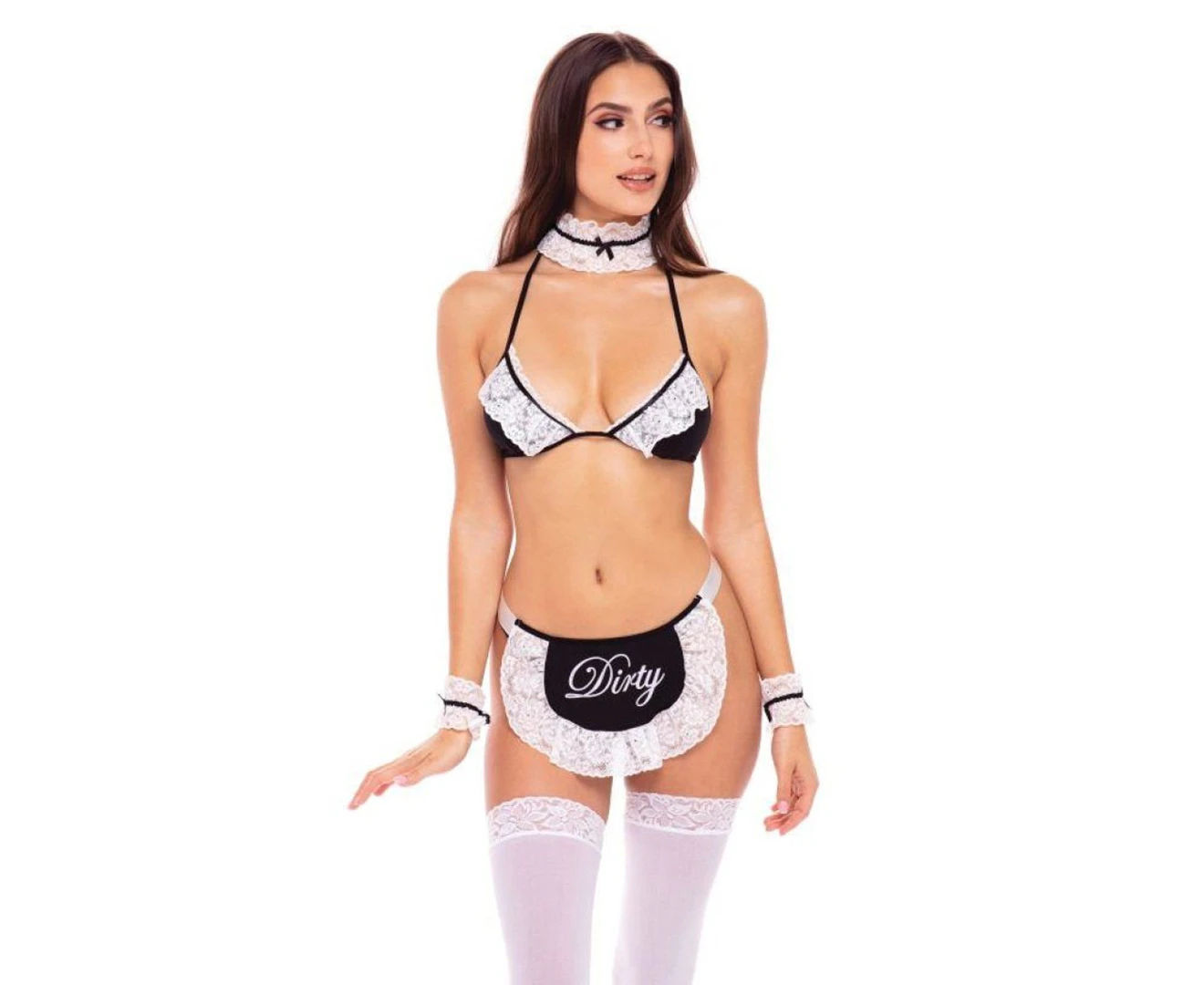 Rene Rofe Women's One Size 6-Piece At Your Service Maid Costume - Black/White