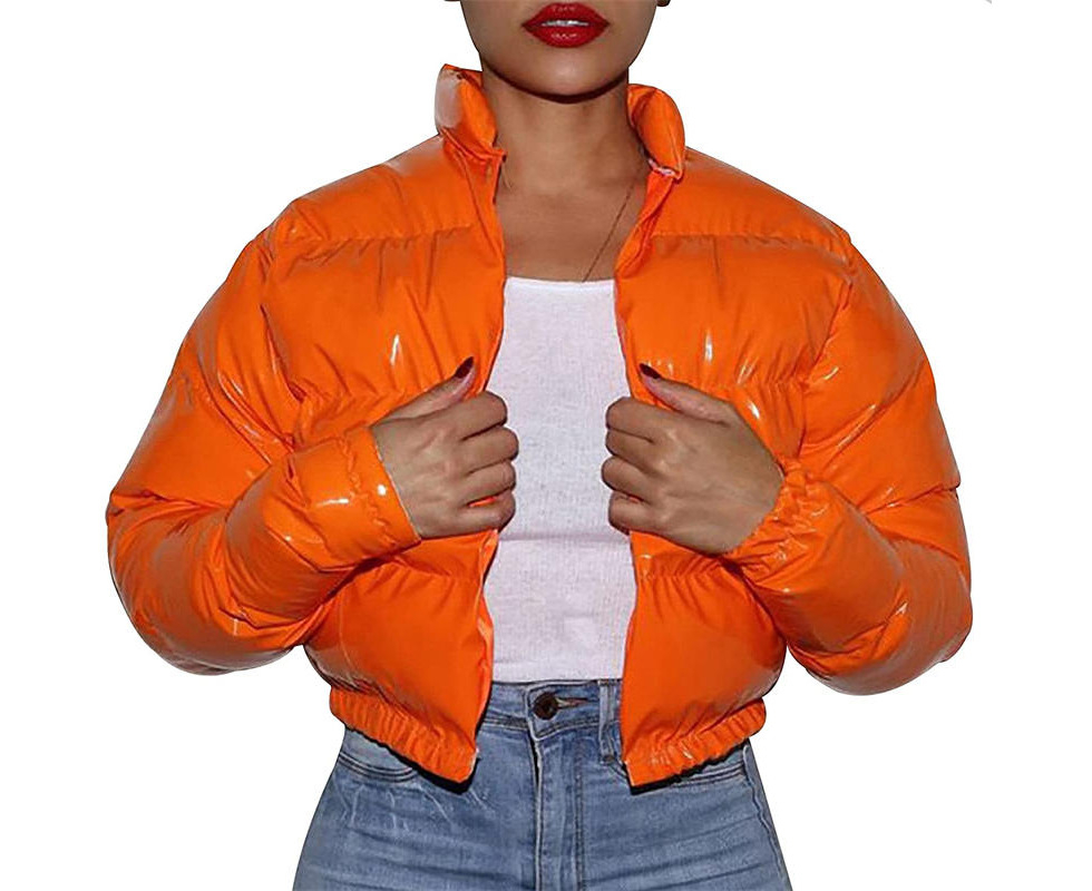 Orange puffer 2024 jacket cropped