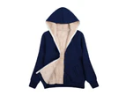 Lookbook Womens Hooded Zipper Cardigan Warm Sherpa Jacket-Dark Blue Printing