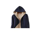 Lookbook Womens Hooded Zipper Cardigan Warm Sherpa Jacket-Dark Blue Printing